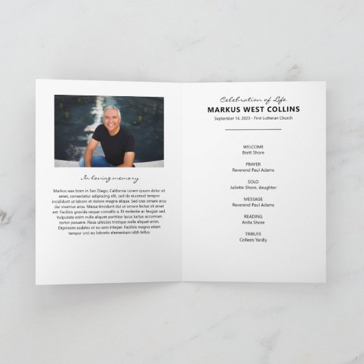 Foto-Gedenkprogramm für moderne Feiern Programm (Innenseite)