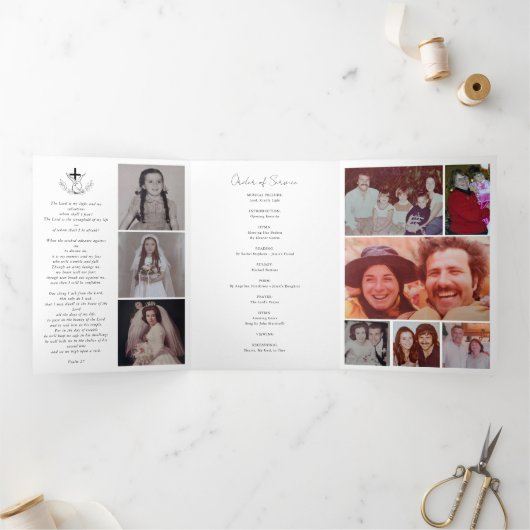 Foto-Gedenkprogramm zur Beerdigung von Beileid Dreifach-gefaltete Programmkarte (Innenseite)