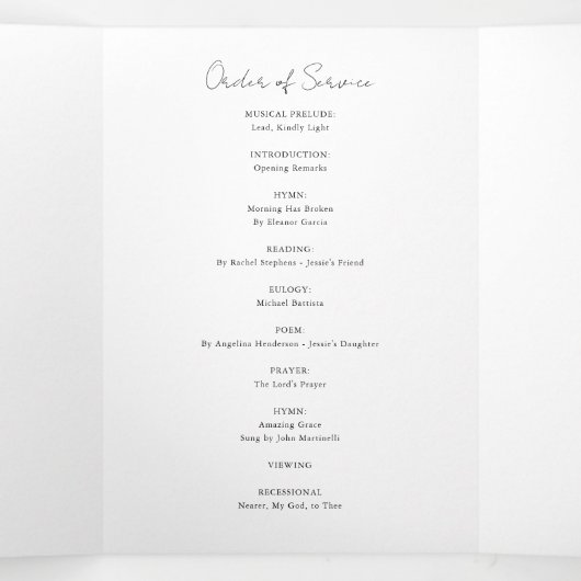 Foto-Gedenkprogramm zur Beerdigung von Beileid Dreifach-gefaltete Programmkarte (Innenseite Mitte)