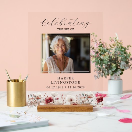 Foto-Gedenkstätte für Pink und Weißmohn 11x14 Acrylschild (Hochzeit)