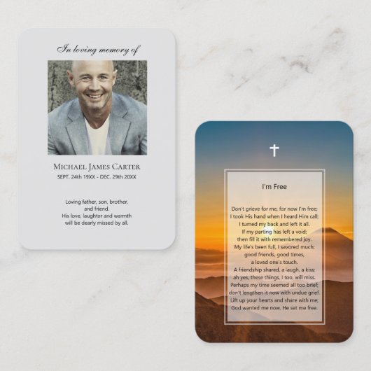 Foto-Gedenkstätte Ich bin Gratis Gebet mit Kreuz-K Visitenkarte (Vorne/Hinten)