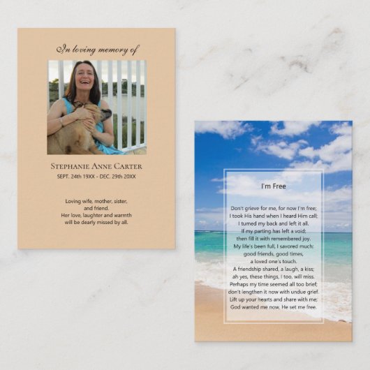 Foto Gedenkstätte Ich bin Gratis Gebetskarte 2 Visitenkarte (Vorne/Hinten)