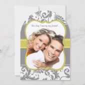Foto Gelb & Grau Vintag Damask Einladung (Rückseite)
