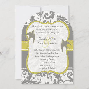 Foto Gelb & Grau Vintage Damaskus-Hochzeit Einladung