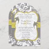 Foto Gelb & Grau Vintage Damaskus-Hochzeit Einladung (Vorne/Hinten)