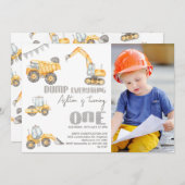 Foto Gelber Sprung Bau 1. Geburtstag Einladung (Vorne/Hinten)