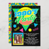 Foto Geometric 1980er Retro 80er Birthday Party Einladung (Vorne/Hinten)
