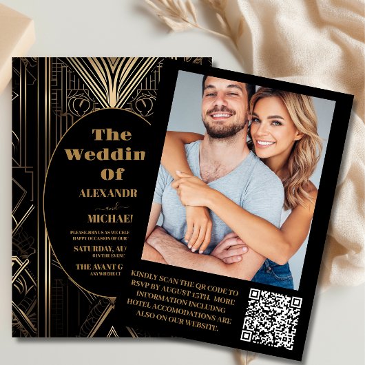 Foto Geometric Art Deco Hochzeit Einladung
