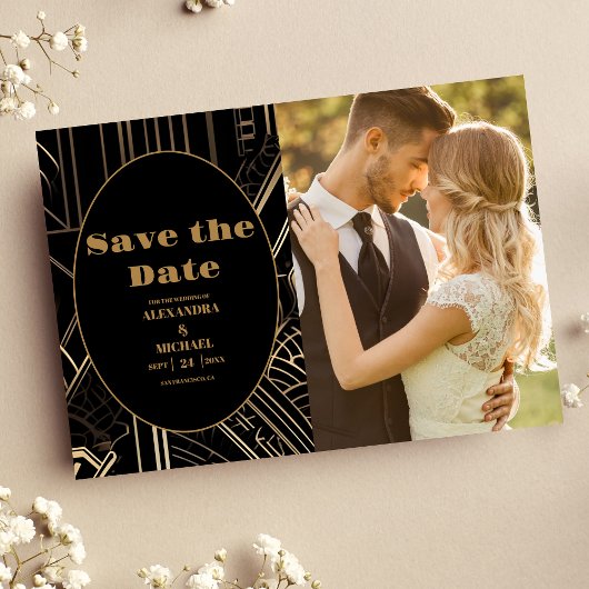 Foto Geometric Art Deco Hochzeit Save The Date