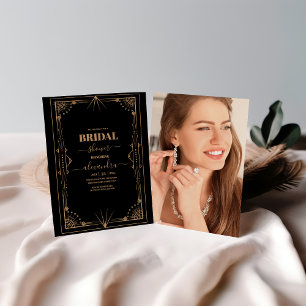 Foto Geometric Black Gold Gatsby Brautparty Einladung