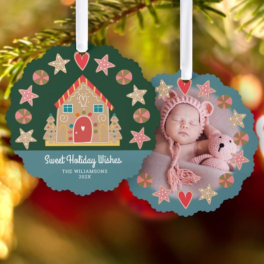 Foto Gingerbrot Sweet Holiday wünscht Green Blue Ornament Karte