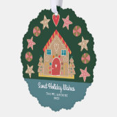 Foto Gingerbrot Sweet Holiday wünscht Green Blue Ornament Karte (Links)