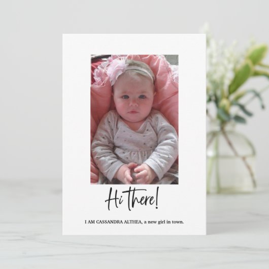 Foto Girl Birth Announcement Card Einladung (Stehend Vorderseite)