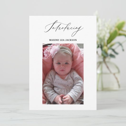 Foto Girl Birth Announcement Card Einladung (Stehend Vorderseite)