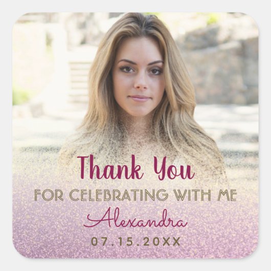 Foto Girl Birthday Vielen Dank Quadratischer Aufkleber (Vorderseite)