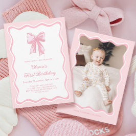 Foto Girl Pink Coquette Bow Geburtstagsparty Einladung