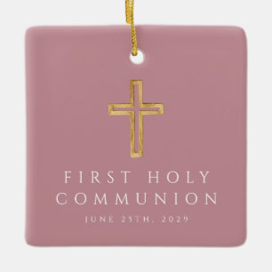 Foto Girl Religious Cross Pink Erste Kommune Keramikornament