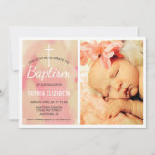 Foto Girl Taufe, Aquarellpinke und Gold Einladung (Vorderseite)