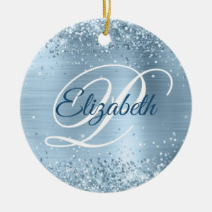 Foto Glänzende Blassblaue Folie Fancy Monogramm Keramik Ornament