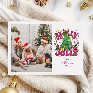 Foto Glitter Leopard Schleife Holly Jolly Feiertagskarte