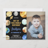 Foto Glitzer Rocket Weltraum Geburtstag Einladung (Vorderseite)