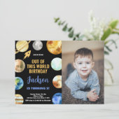 Foto Glitzer Rocket Weltraum Geburtstag Einladung (Stehend Vorderseite)