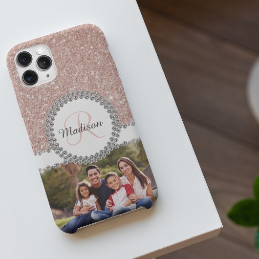 Foto Glitzer Rose Gold Diamond Monogramm Case-Mate iPhone Hülle