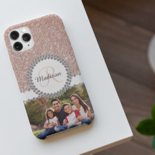Foto Glitzer Rose Gold Diamond Monogramm iPhone 12 Hülle