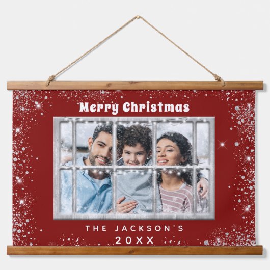 Foto-Glitzer-Weihnachtsfenster aus Silber Wandteppich Mit Holzrahmen (Vorne)