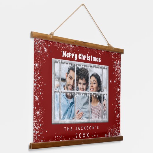 Foto-Glitzer-Weihnachtsfenster aus Silber Wandteppich Mit Holzrahmen (Gewinkelt)