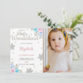 Foto Glitzer Winter Wonderland Geburtstag Einladung (Stehend Vorderseite)