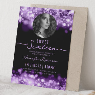 FOTO Glitzernde Lichter Sweet 16 Geburtstag Lila  Einladung