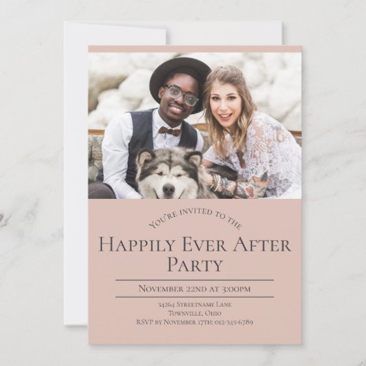 Foto glücklich immer nach Hochzeit Empfang Party Einladung (Vorderseite)