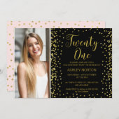 Foto Gold Black 21. Geburtstag Einladung (Vorne/Hinten)
