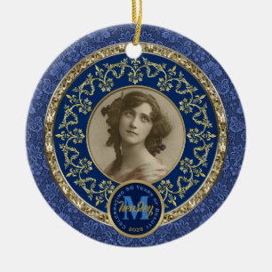 Foto Gold Classic Damask Gedenk Dunkelblau Keramik Ornament