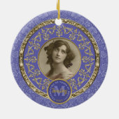 Foto Gold Classic Damask Gedenk Lavendel Keramik Ornament (Hinten)