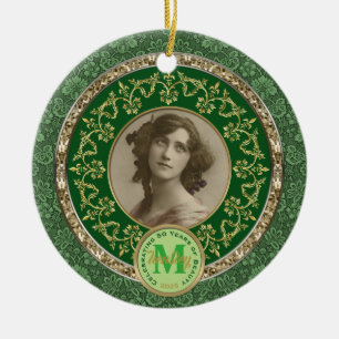 Foto Gold Classic Damask Gedenkgrün Keramik Ornament
