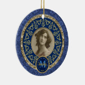 Foto Gold Classic Damask Gedenkstein Dunkelblau Keramik Ornament (Rechts)