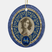 Foto Gold Classic Damask Gedenkstein Dunkelblau Keramik Ornament (Links)