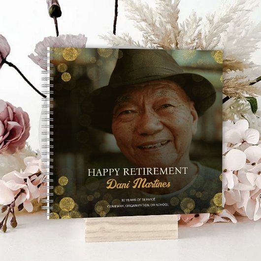 Foto Gold Confetti Happy Retirement Party Guest Notizblock