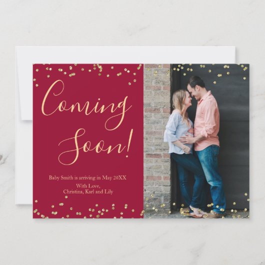 Foto Gold Confetti Pregnancy Announctions Cards Ankündigung (Vorderseite)