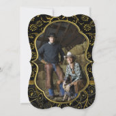 Foto Gold Damask Wirbel Hochzeit Einladung (Rückseite)