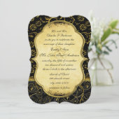 Foto Gold Damask Wirbel Hochzeit Einladung (Stehend Vorderseite)