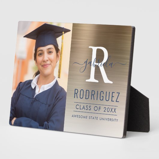 Foto Gold Dark Blue Metallic Abschluss Keepake Fotoplatte (Seite)