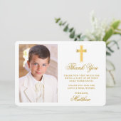 Foto Gold des ersten heiligen Kommunion Dankeskarte (Stehend Vorderseite)