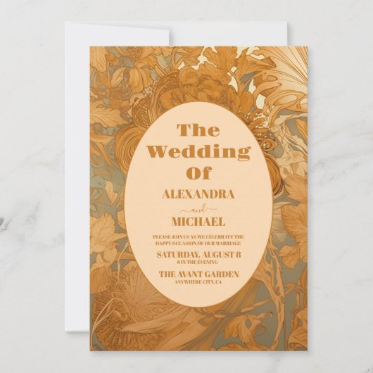 Foto Gold Floral Art Hochzeit im Jugendstil Einladung (Vorderseite)