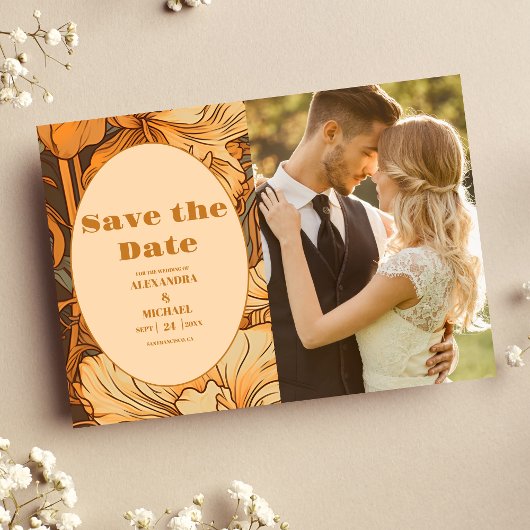 Foto Gold Floral Art Hochzeit im Jugendstil Save The Date