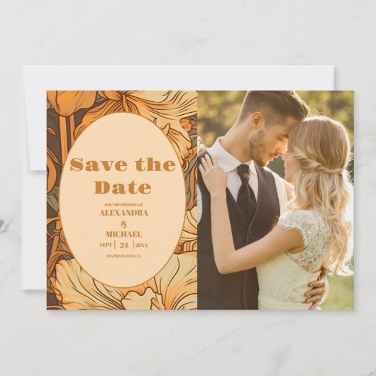 Foto Gold Floral Art Hochzeit im Jugendstil Save The Date (Vorderseite)