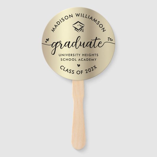 Foto Gold Foil Abschluss Black Script Hearts Cap Fächer (Vorderseite)