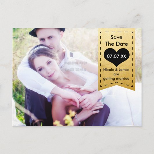 FOTO Gold Foil & Black SAVE THE DATE Postkarte (Vorderseite)